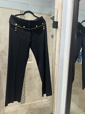 Vintage Y2K Cache Black Gold Wide Leg Flare Pants with Sailor Button SZ 8