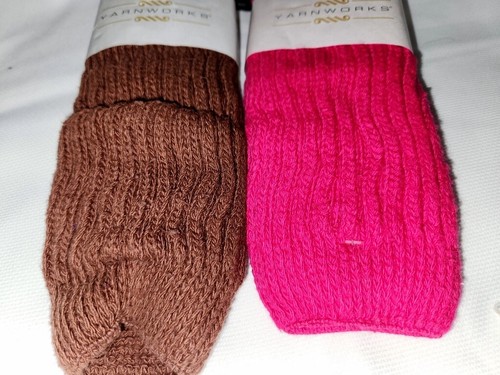 VTG 90's 2 Pr Thick Socks JCP Slouch Brown Hot Pink Shoe Size 4/10 Yarnworks - Picture 10 of 10