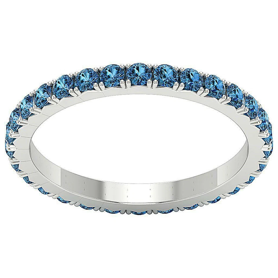 Anillo de compromiso de eternidad redondo diamante azul I1 G 1,10 quilates oro blanco de 14 quilates 2,40 mm Foto 4 de 4