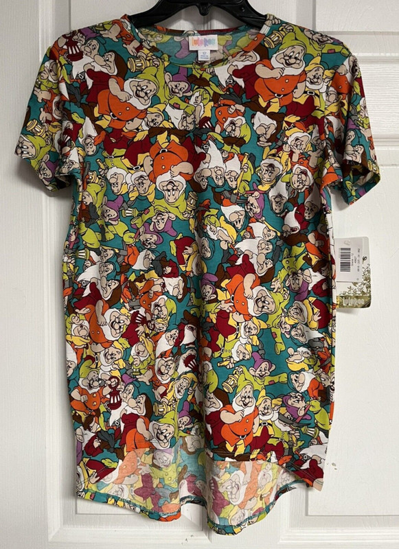 LuLaRoe Disney Snow White Dwarfs SS High Low Tunic Gracie Top Girls 12 NEW