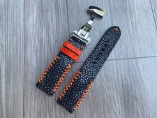 Black Stingray Leather Watch Strap Band, Size 18mm 19mm 20mm 21mm 22mm 24mm 26mm