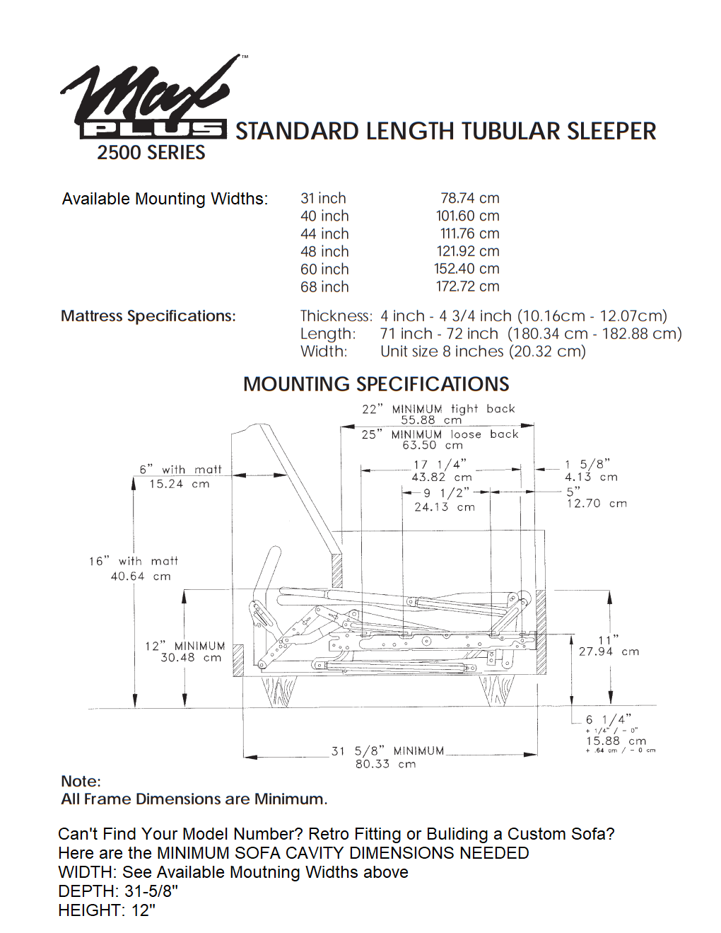 Max Plus 2500 Leggett & Platt Replacement Sleeper Sofa Mechanism Repair
