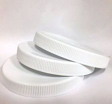 53 mm, 53/400 Plastic Caps, White Polypropylene, Ribbed, POLY LINED: Lot 4 pcs