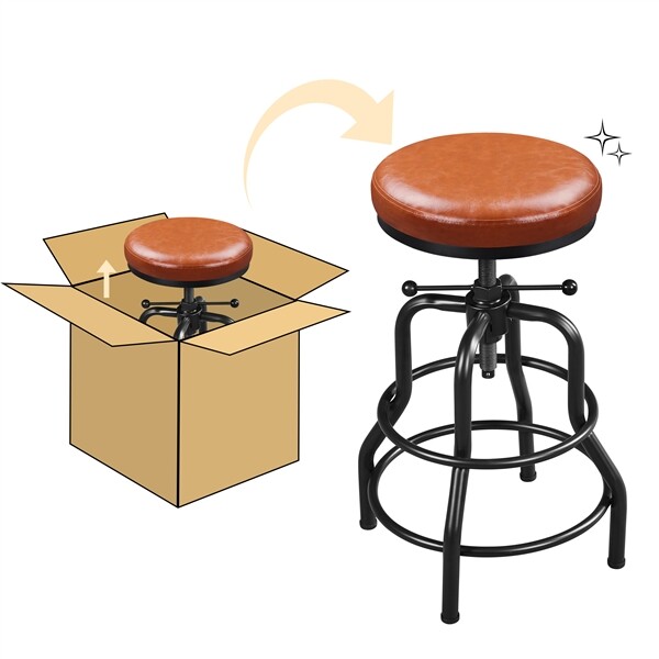 Vintage Industrial Bar Stool Rustic Swivel Bar Stool Round Faux