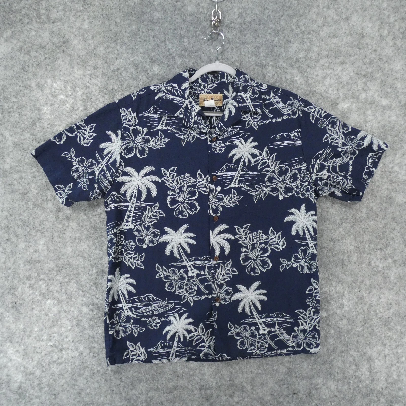 Blue Hawaii Hawaiian Islands Shirt Mens Large Short Sleeve Blue Floral USA