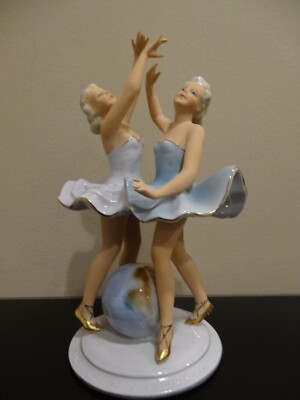 Vintage Fasold and Stauch Two Ballerina with Globe figurine. Germany.