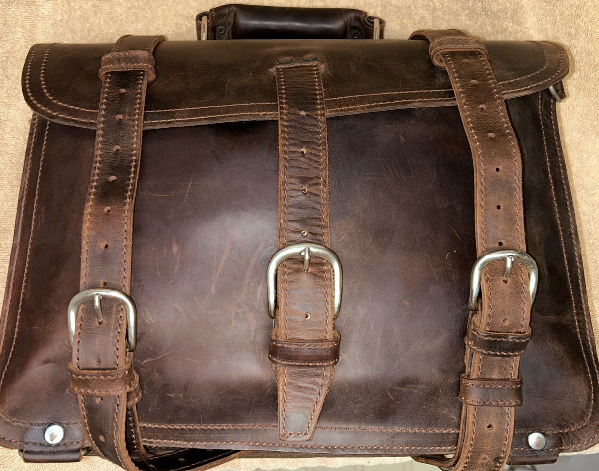 Vintage Saddleback Brown Leather Large Classic Briefcase Bag No Strap-Well Used | eBay