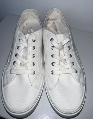 Madden Girl Womens Ebonie Canvas Sneakers OffWhite Lace Up Platform Flat  Heel 10