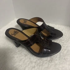 Sofft Women’s Brown Leather Patent Pendíng Clogs Mules Heels Size 8M