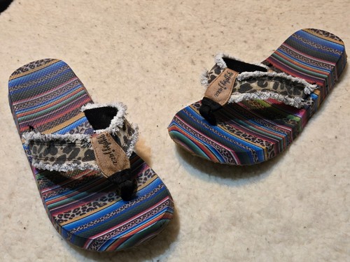 Very G Gypsy Jazz Tallulah Tan Leopard Frayed Flip Flops Size 11