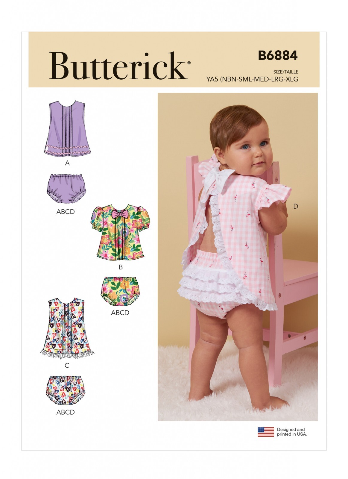 Butterick Easy SEWING PATTERN B6884 Infants' Top & Panties Sizes Newborn-XL
