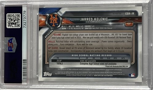 2018 Bowman Draft Rifrattore Cromato Auto #/499 1° CDAJK Jarred Kelenic PSA 10 - Foto 2 di 2