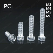 PC Acrylic Plastic Slotted Cheese Head Screws M3 M4 M5 M6