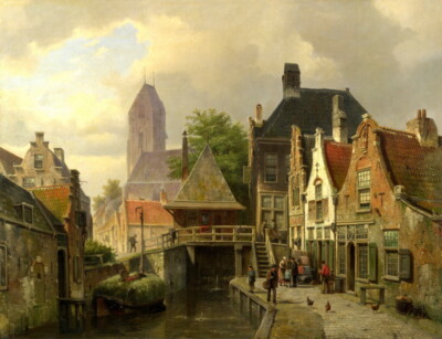 Art Print European Town Oil painting Giclee Printed on Canvas P325