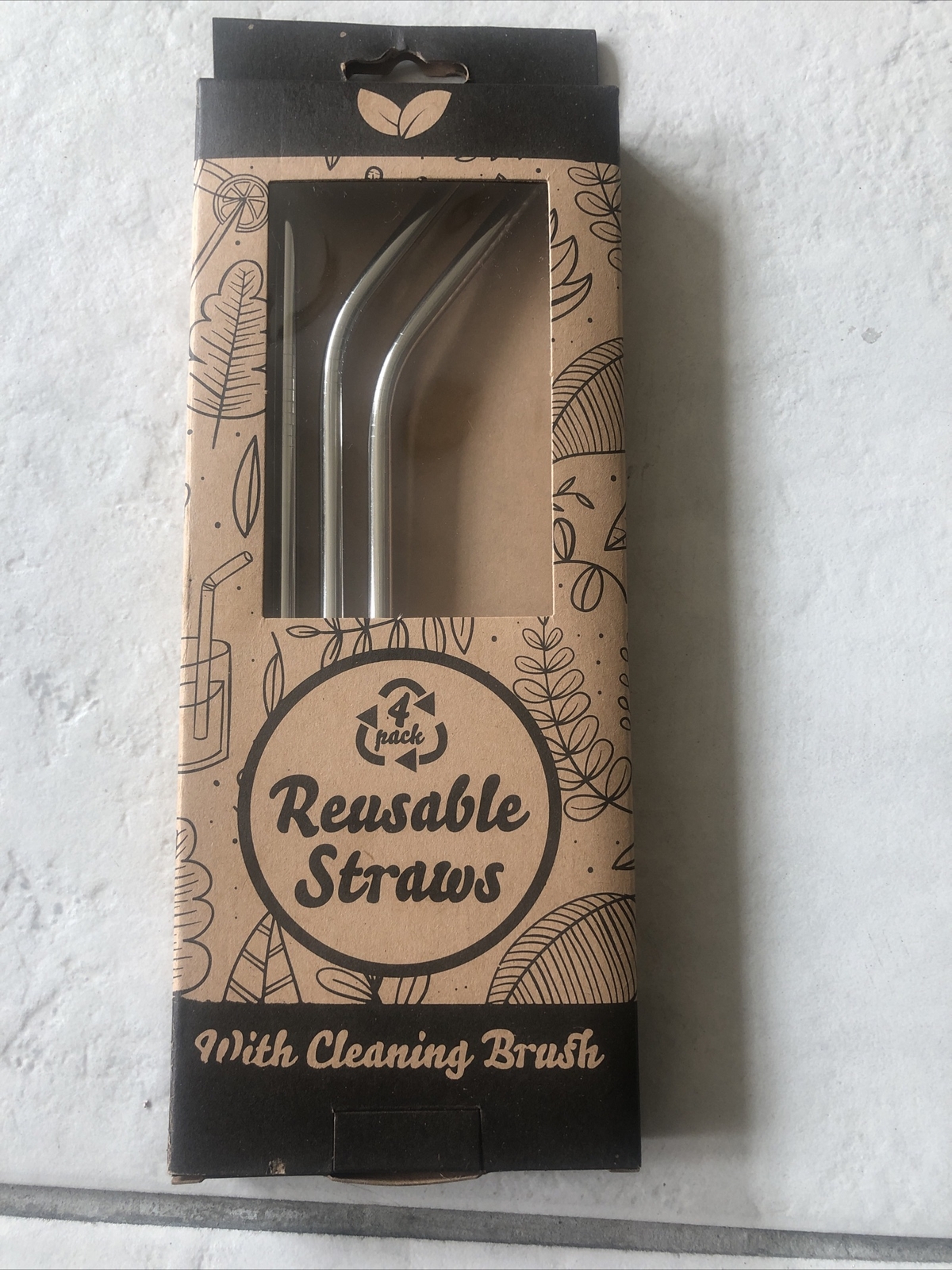 4 Pack Reusable Straws With Cleaning Brush Stainless Steel