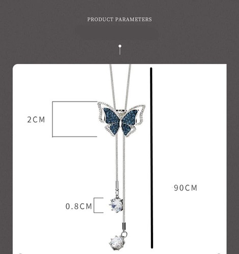 Butterfly Pendant Necklace for Women Long Sweater Chain Crystal Tassel Necklace - Picture 6 of 7