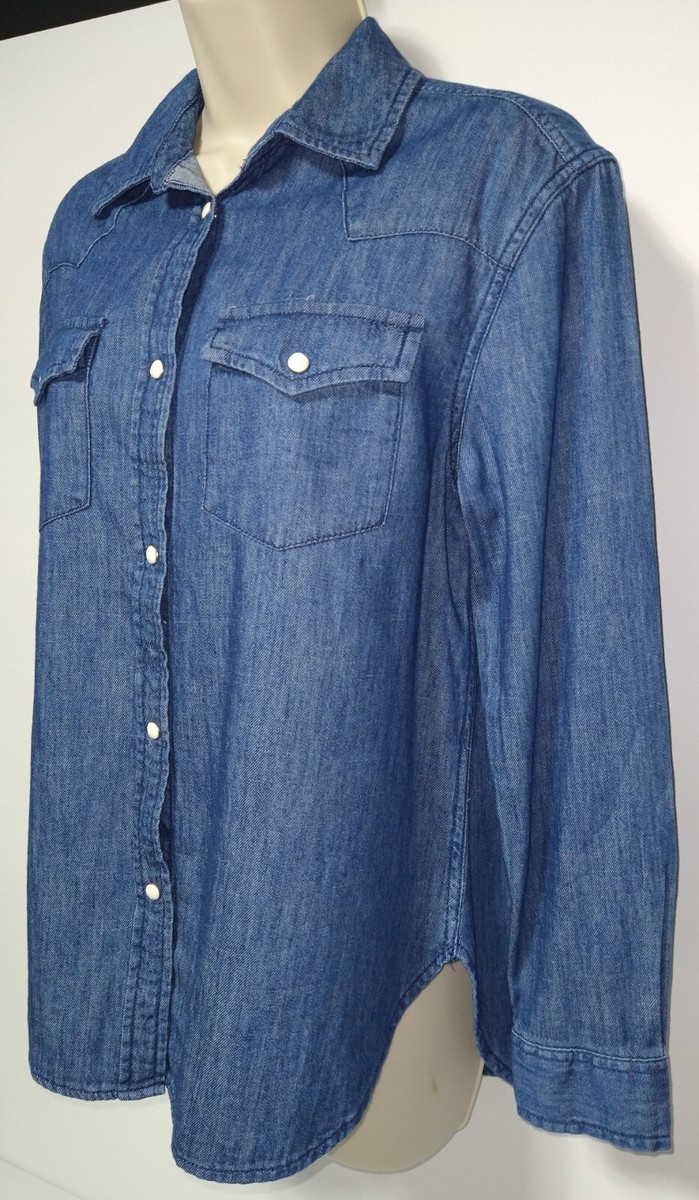 【U LAN】(UNISEX) Snap Daily Denim Shirt Everyday Studded Denim Shirt - Blue Heart | One Teaspoon USA