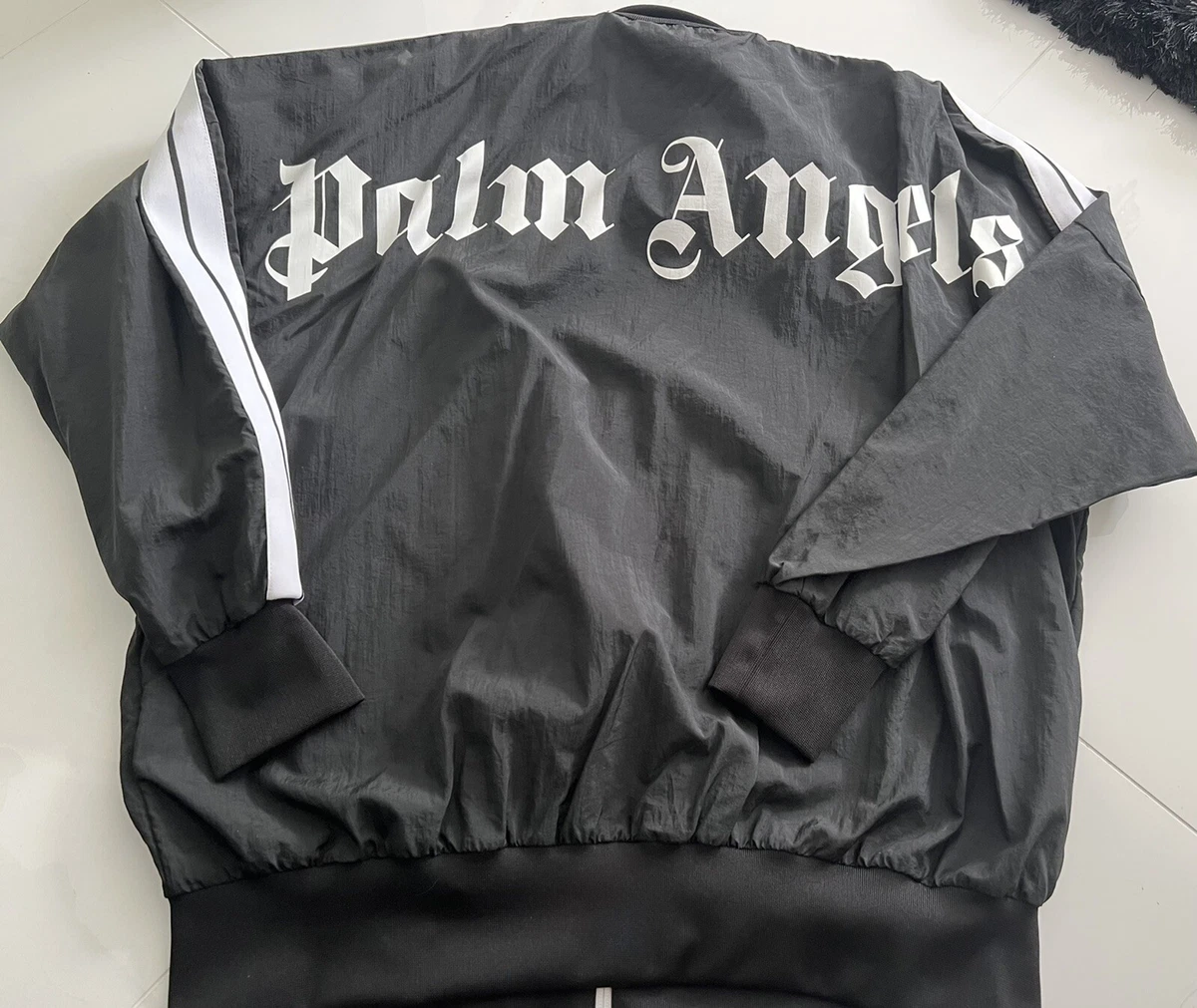 AUTHENTIC PALM ANGELS Unisex Logo Zip Up Track Top Jacket BLACK SIZE Large