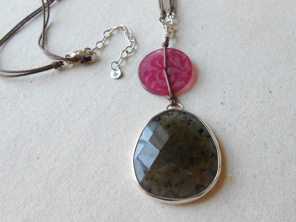 Silpada Sterling Silver Etched Marble Quartzite Brown Cord Necklace N2229 RE3393 - Изображение 3 из 4