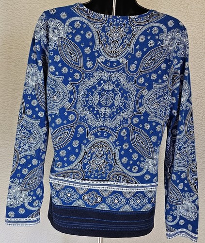 Talbots Womens Shirt Top Blouse Size MP Medium Petite Blue Black White Paisley - Picture 24 of 24