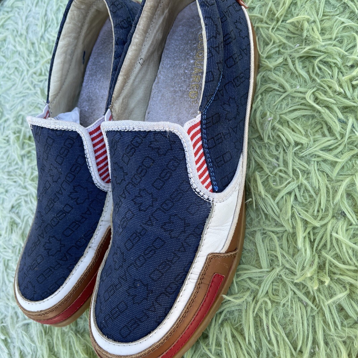 DSQUARED2 SLIP ON CANVAS SNEAKERS BLUE MENS 42 MADE IN ITALY  display picture 1