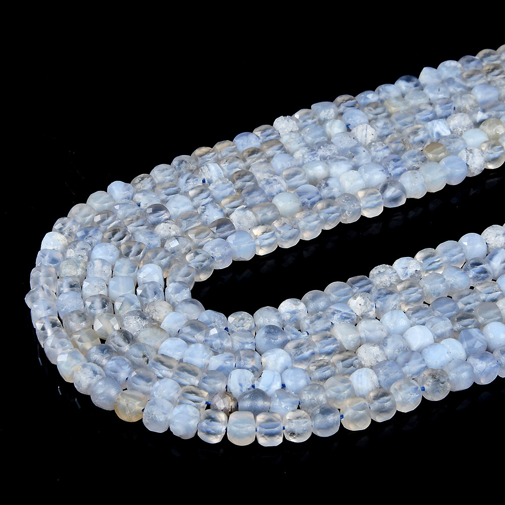 4MM Chalcedony Blue Lace Agate Grd AA Micro Faceted Square Cube Loose  Beads(P23)