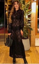ZARA NEW WOMAN LONG CROCHETED KNIT DRESS LIMITED EDITION BLACK ALL SIZE 9598/248