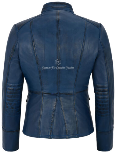 Ladies Leather Jacket Blue Victory Military Parade Style Real Soft Lambskin 8976 - Picture 4 of 11