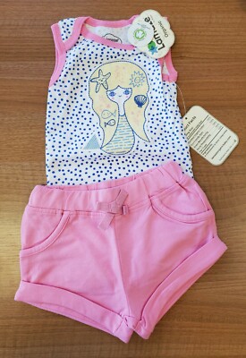 Lamaze Baby Girls Sleeveless Bodysuit & Shorts, 2pc Outfit Set Pink Color SZ 6M