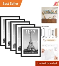 Classic Black Wall Gallery Poster Frames - Set of 5, Fits 9x15 or 11x17