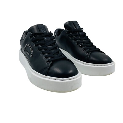 Karl Lagerfeld Herren Schwarz Leder Turnschuhe Größe Eu 41 UK 7 US 8