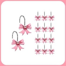 Pink Bow Knot Anti Rust Shower Curtain Hooks - New - 12 Shower Curtain Rings
