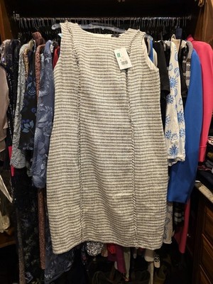The Limited Dove Tweed Sheath Dress Women s L Gray/White Striped Sleeveless Knee
