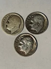 Lot Of 3 Silver Dimes Roosevelt 90% - 1946D, 1952D, 1963D - Receive these coins