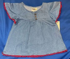 Sz 18M Genuine Kids from OshKosh Baby Girl Denim Flutter Sleeve Dress w/Pom-Pom