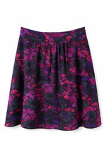 Silk A-Line Skirt UK 8 Purple Pink Floral Flared Lined Dickins  Jones