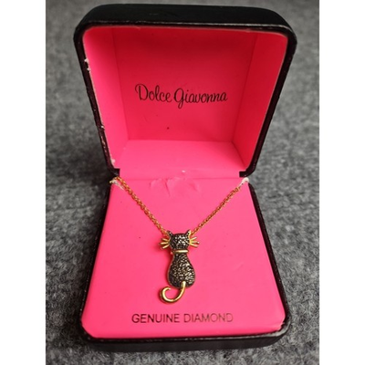 #ad Dolce Giavonna Black Cat Necklace Genuine Diamond Accent New in Box $32.99