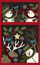 Black Snowmen Panel 27in x 42in Holly Jolly Flannel by Bonnie Sullivan