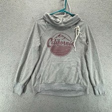 Well Worn LA California Graphic Sweatshirt Womens Medium Gray Cowl Neck Lace Up