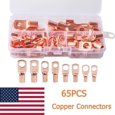 65PCS Copper Wire Lugs kit, Heavy Duty Battery Terminal connectors Cable Ends