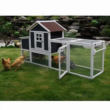 80'' Mobile Chicken coop w/Wheels Hen House Wooden Poultry Cage w/Nest Box&Ramp