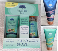 LOT Tree Hut Shave Prep Shave Oil Gift set Moroccan Rose Coconut Sugar Scrub
