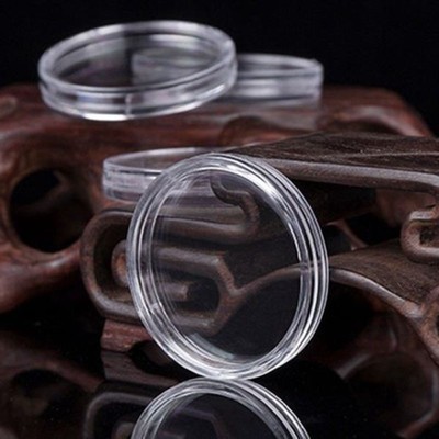 100 Stück Münzrähmchen transparent klar rund Kunststoff Kapseln Behälter