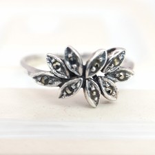 Vintage Sterling Silver Marcasite Ring Art Deco Style Jewellery Mothers Day  