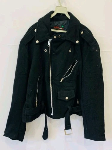 Vtg 90s Tripp NYC Black Wool Moto Biker Jacket Goth Punk Y2K Made in USA L#180 - product listing photo