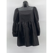 LINYI STUDIO Women's Black Solid Straight-Neck Puff-Sleeve A-Line Mini Dress SZL