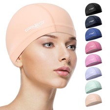 Fabric Swim Cap for Adult Women Men Kid 3 4 6 8 14 16, Silicone Water Resista...