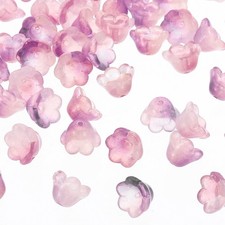 Glass Trumpet Flower Beads, 50 Pcs Gradient Flower Bead Charm, Lotus Purple