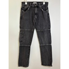 PacSun Mens Baggy Double Knee Cargo Jeans 30x32 Washed Black Denim Pockets