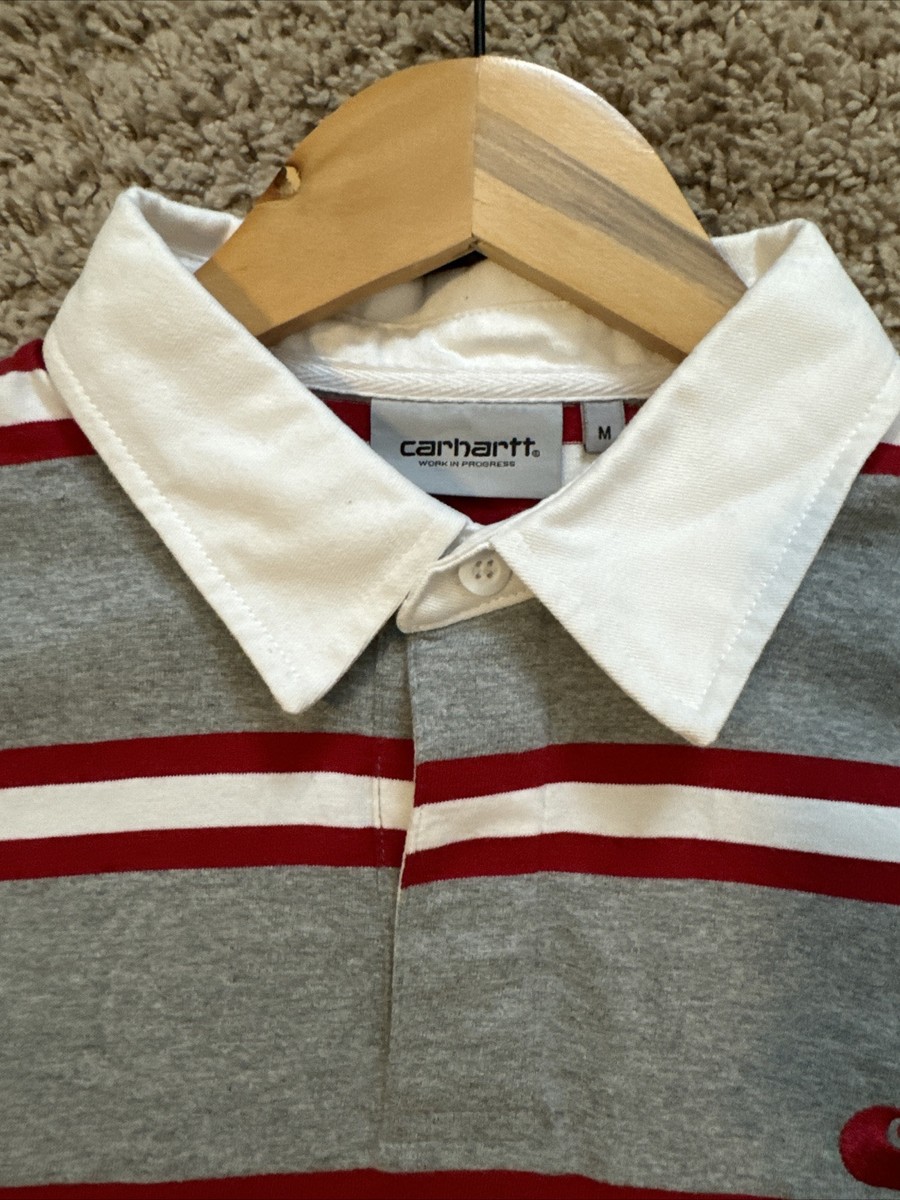 Carhartt WIP Long Sleeve Polo Tork Rugby Shirt Grey Red Sz M Work 